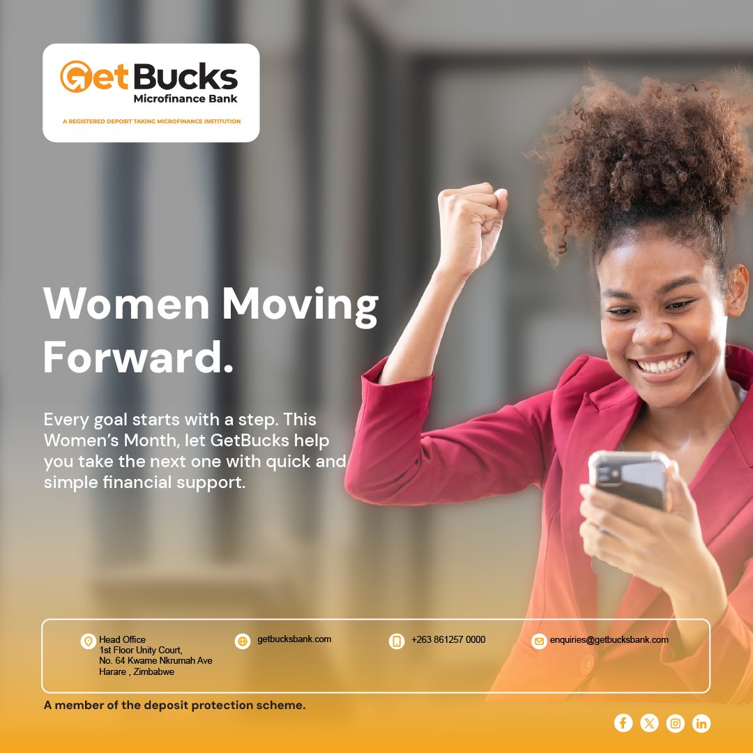 GetBucksBank's tweet photo. This Women’s Month, GetBucks celebrates women who continue to move forward, chase their goals, and build brighter futures.

Need a financial boost along the way? Access fast and simple personal and civil servant loans with GetBucks and take the next step with confidence. https://t.co/7EgB44ZtM4