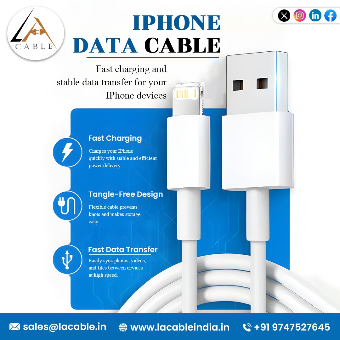 CableLa13357's tweet image. 📱⚡ Fast Charging iPhone Data Cable for Seamless Performance
🌐 lacableindia.in
📞 9747527645
#iPhoneCable #DataCable #FastCharging #LightningCable #MobileAccessories #TechAccessories #iPhoneCharging #CableManufacturer #LACable #SmartCharging