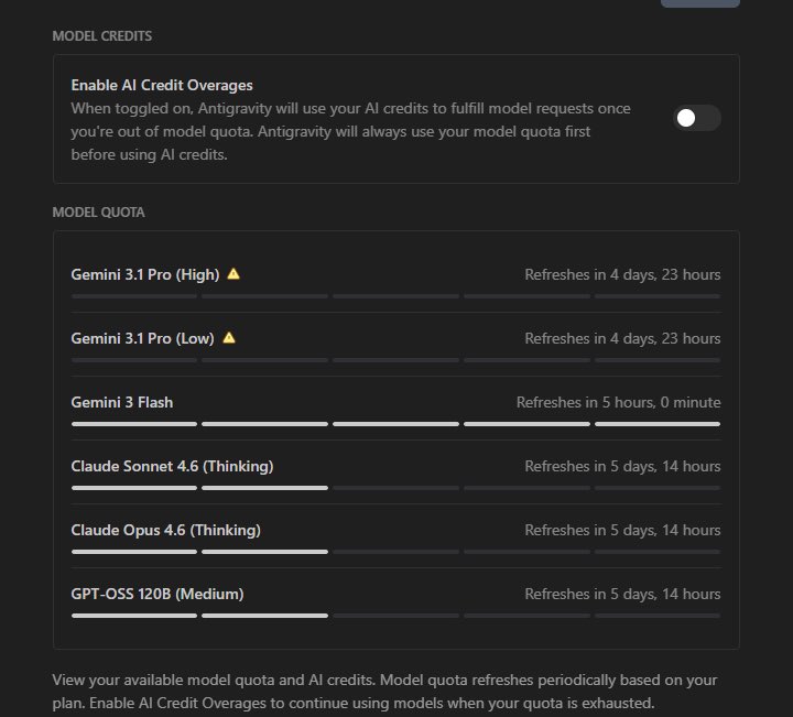 mrn0rt3h's tweet photo. I hadn’t used Antigravity for a few days and just opened it to check the model quotas. From what I see, Gemini 3.1 Pro and the Claude models now have weekly quotas, while Flash still runs on the 5-hour quota window. That basically makes Antigravity unusable for more complex tasks.

I think this is a situation that needs to be fixed urgently.