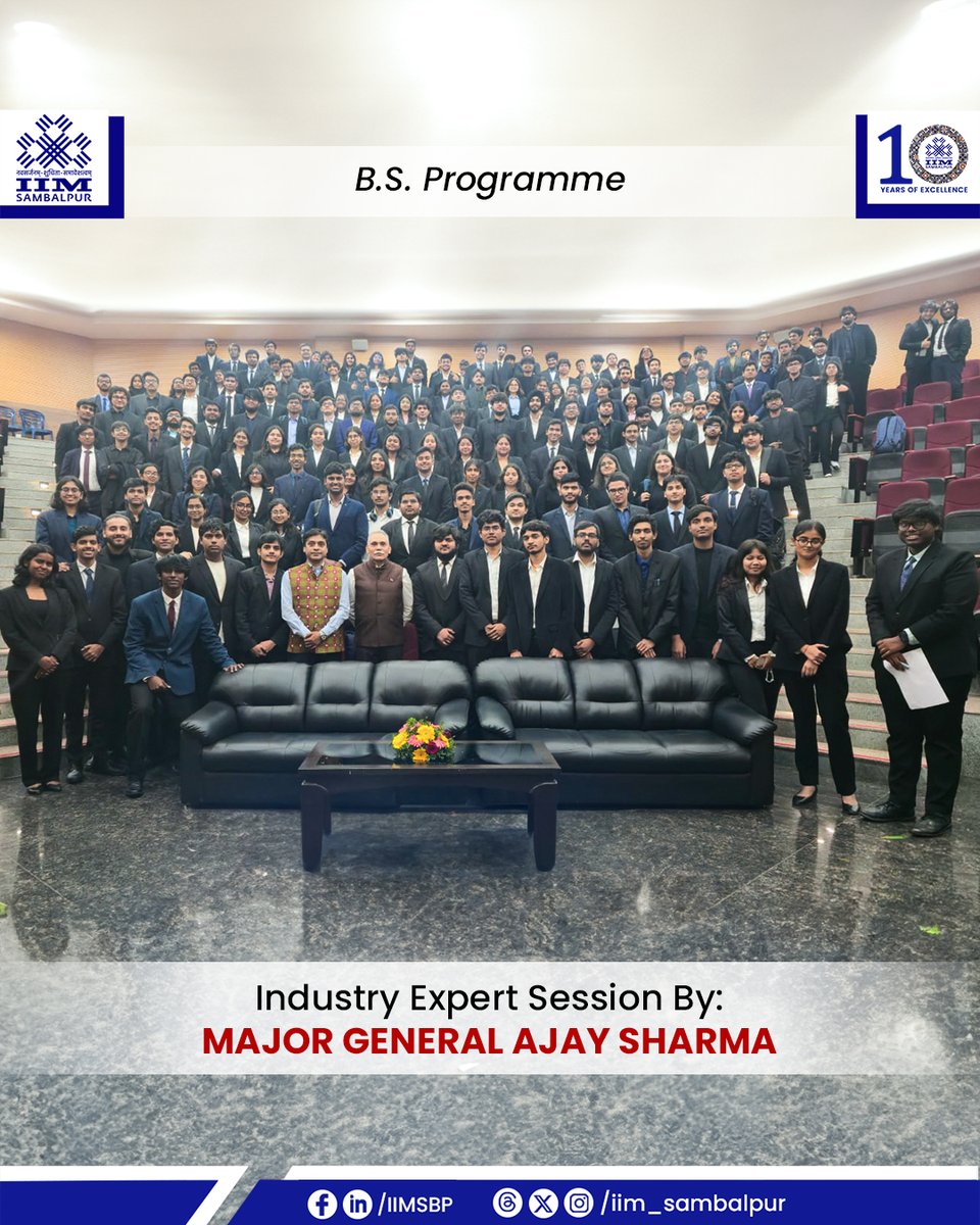 iim_sambalpur's tweet photo. Industry #Expert Session | #Philosophy

As part of the academic enrichment initiatives under the #BSProgrammes at #IIMSambalpur, Major General Ajay Sharma delivered an insightful session on #Ethics #Leadership &amp; #MoralResponsibility

#IIM #UG #BSMPP #BSDSAI #EthicalLeadership https://t.co/PCAFVxgjVA