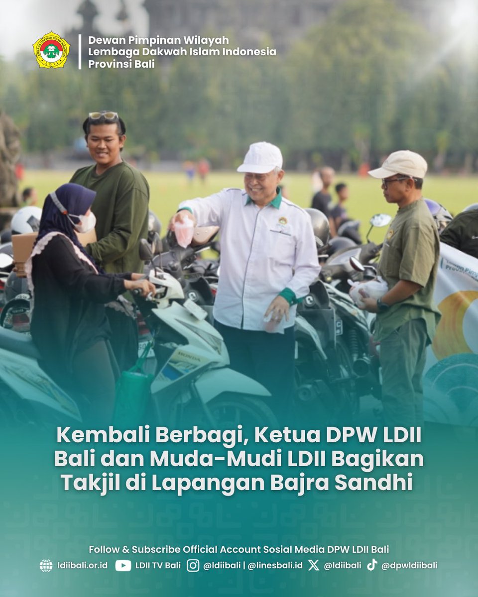 ldiibali's tweet photo. Kembali Berbagi, Ketua LDII Bali dan Pemuda Bagikan Takjil di Lapangan Bajra Sandhi
Puluhan pemuda LDII Bali bersama Ketua DPW LDII Bali, H. Olih Solihat Karso, turun langsung membagikan ratusan paket takjil kepada masyarakat
#LDII #LDIIBali #RamadanBerbagi #Ramadan2026 https://t.co/NNom9GOADl