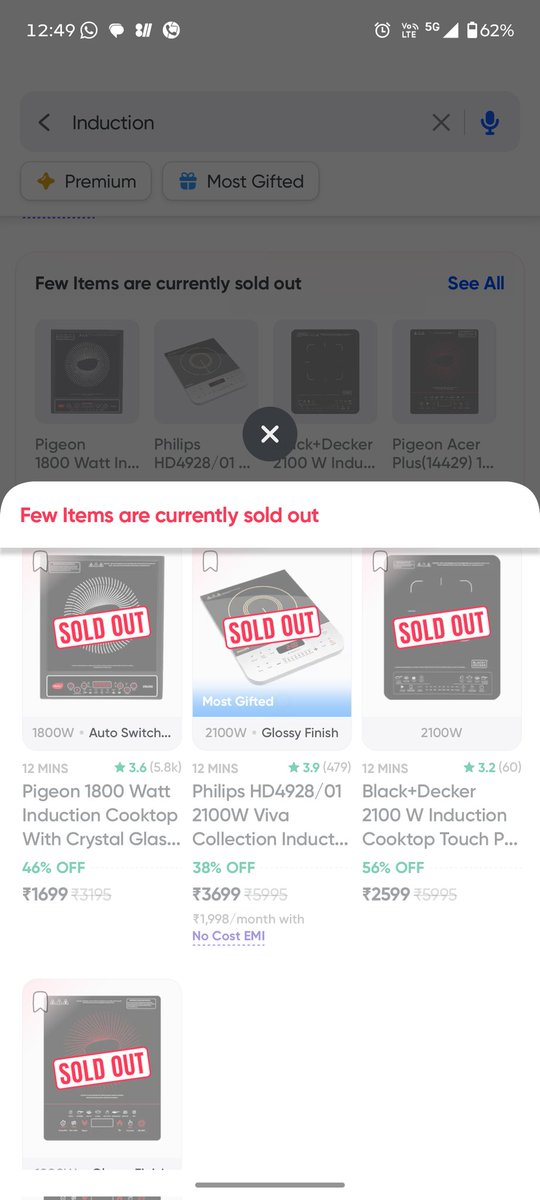 creditcardwalah's tweet photo. 🚨 Kitchen Crisis Alert! 🔥

LPG scarcity amid the Iran situation is real 😳

And now induction cooktops are going OUT OF STOCK on @instamart_it india
&amp; @letsblinkit! 🛒❌

People rushing to electric alternatives ⚡

#भारतीयतेल #LPGShortage #Induction #oilsupply #petrol https://t.co/Q9rN51tihP