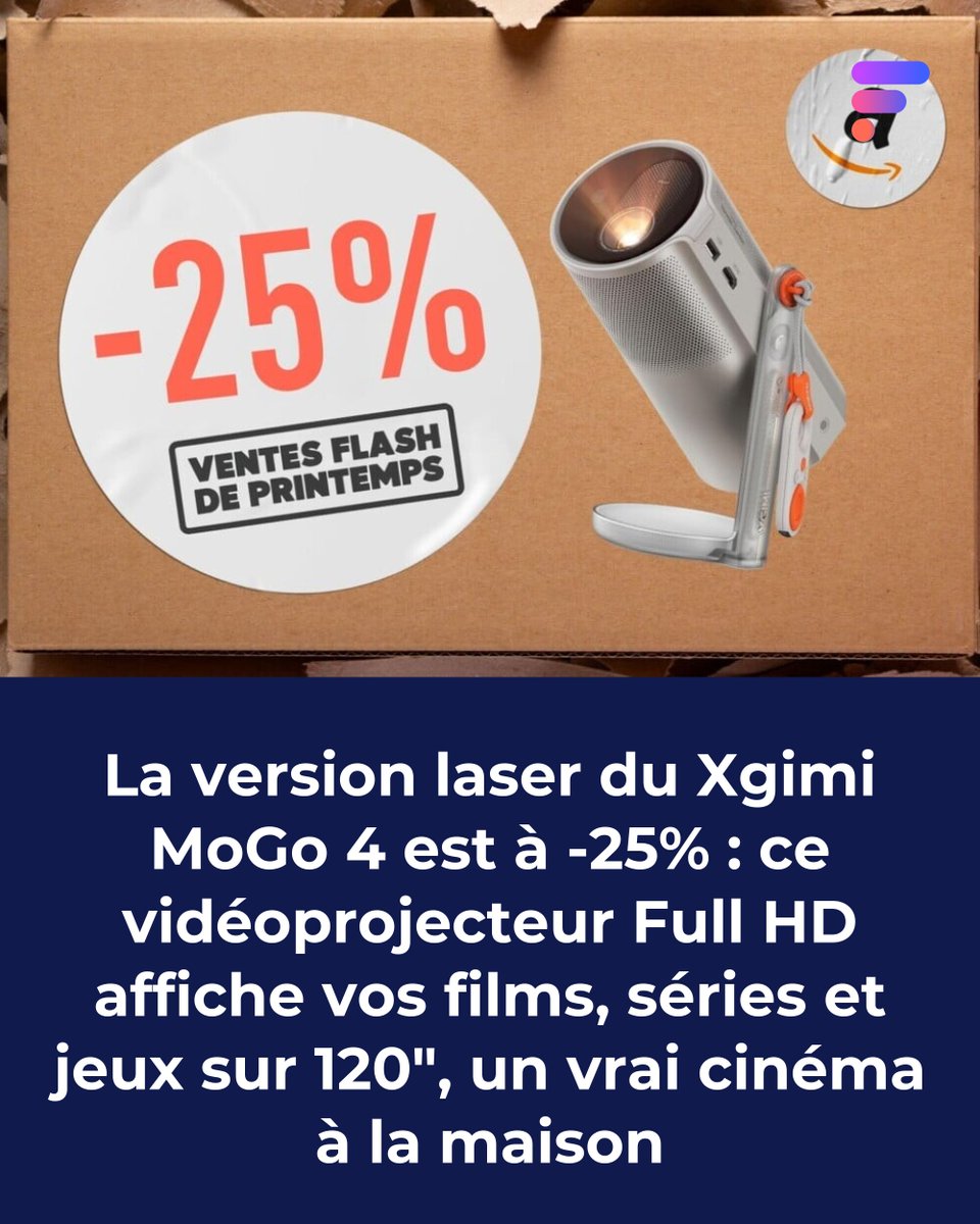Frandroid's tweet photo. Ça vous dit un vidéoprojecteur laser nomade Full HD avec batterie intégrée ? C'est le Xgimi MoGo 4 Laser en promo pour les Ventes Flash de Printemps Amazon 🔥#bonplan #ventesflash
👉 https://t.co/nt4PV7GylB https://t.co/0WtIiXBYOu