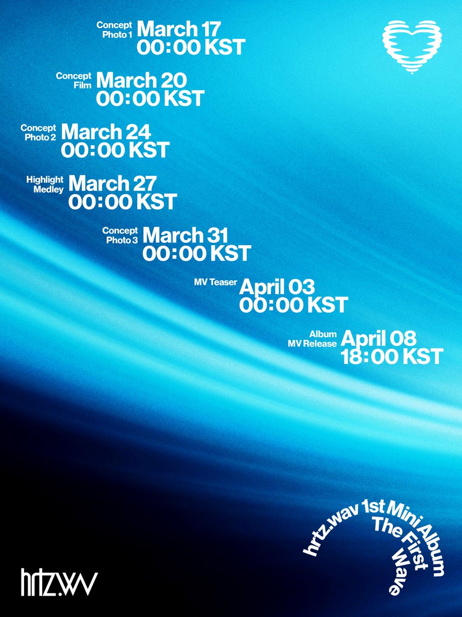 hrtzwav's tweet image. 'The First Wave' Debut Scheduler
 
hrtz.wav 1st Mini Album [The First Wave] 
2026.04.08 6PM (KST) 
 
#hrtzwav #하츠웨이브 
#TheFirstWave 
#hrtzwav_TheFirstWave