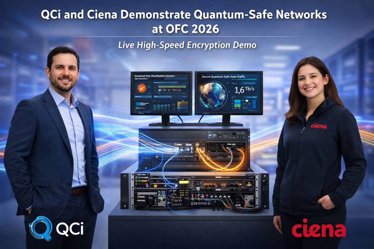 TechGovind70399's tweet photo. OFC 2026 News: QCi and Ciena show Quantum-safe Networks
Read more on https://t.co/4qYBMYIn71
#OFC2026 #QuantumComputingInc #Shorsalgorithm #QuantumKeyDistribution #quantumtechnology #artificialintelligence #News #Technews #Technology #Technologynews #Technologytrends #Govindhtech @TechGovind70399