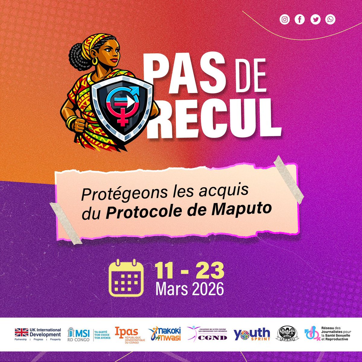 CflegOng's tweet photo. #PASDERECUL

Le Protocole de Maputo Ratifié et publié dans le journal officiel de la RDC garantit les droits des femmes, Protégeons ces acquis face aux reculs des droits des femmes.

#BatelaMwasi #DroitsAcquis https://t.co/iYJNeh7MNS