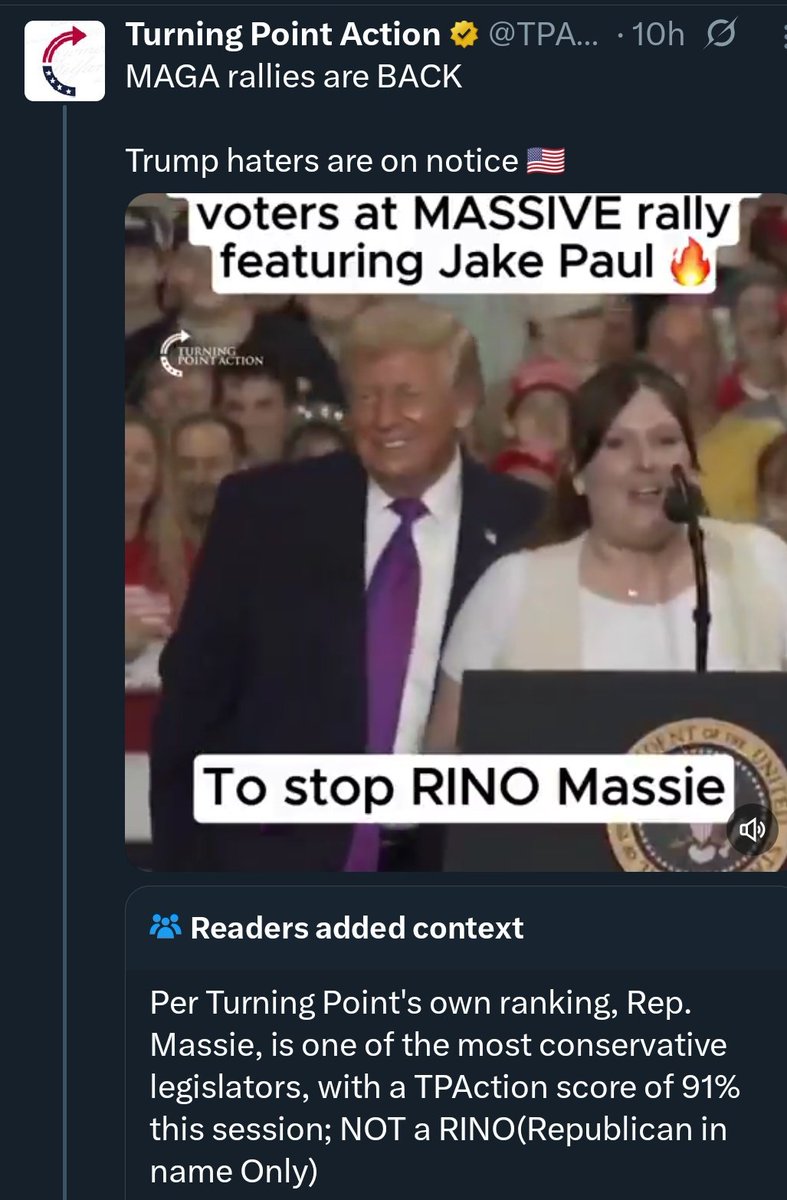 CattardSlim's tweet photo. Thomas Massie asks TPUSA why they all turned on him when Charlie Kirk died.

Massie was one of Kirk's favorite members of Congress so it's really shady that Erika Kirk has turned on him. https://t.co/Ija1yPrqsN