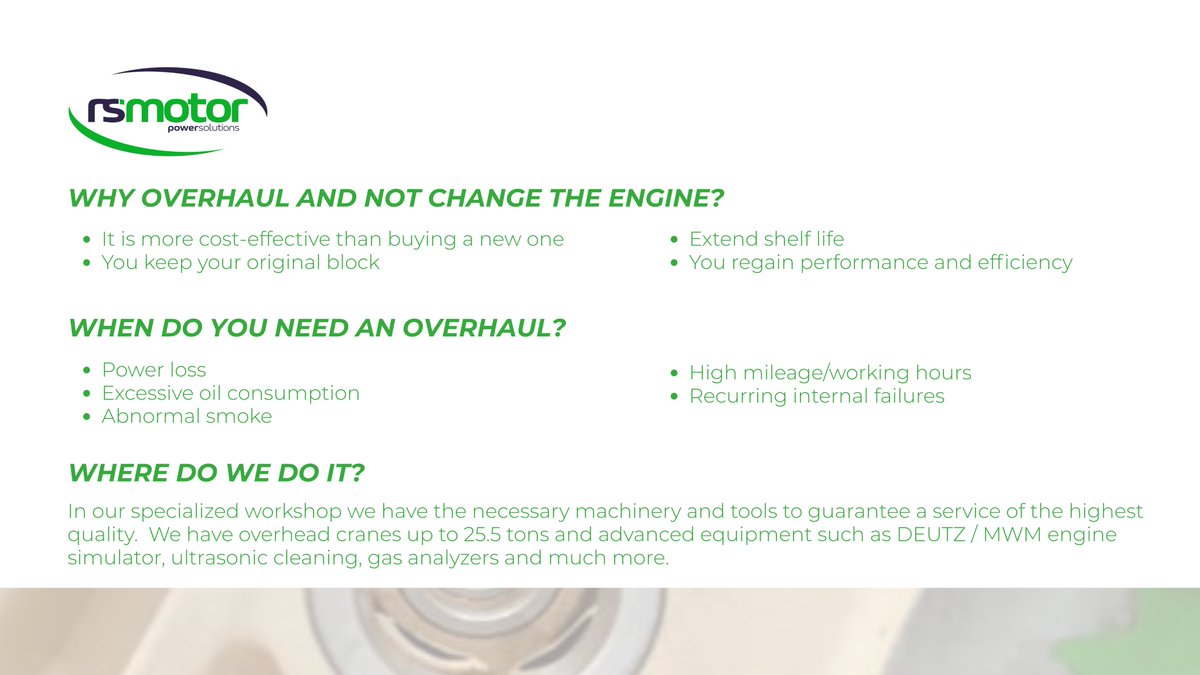 RSMotorPower's tweet photo. Performing an overhaul on an engine is an important decision.

But before you take the plunge, there's something you should know. Find out what an overhaul really is and how it can help you 📷

#Overhaul #Cogeneration #EngineOverhaul #Gas #Diesel https://t.co/Khm57lGmy4