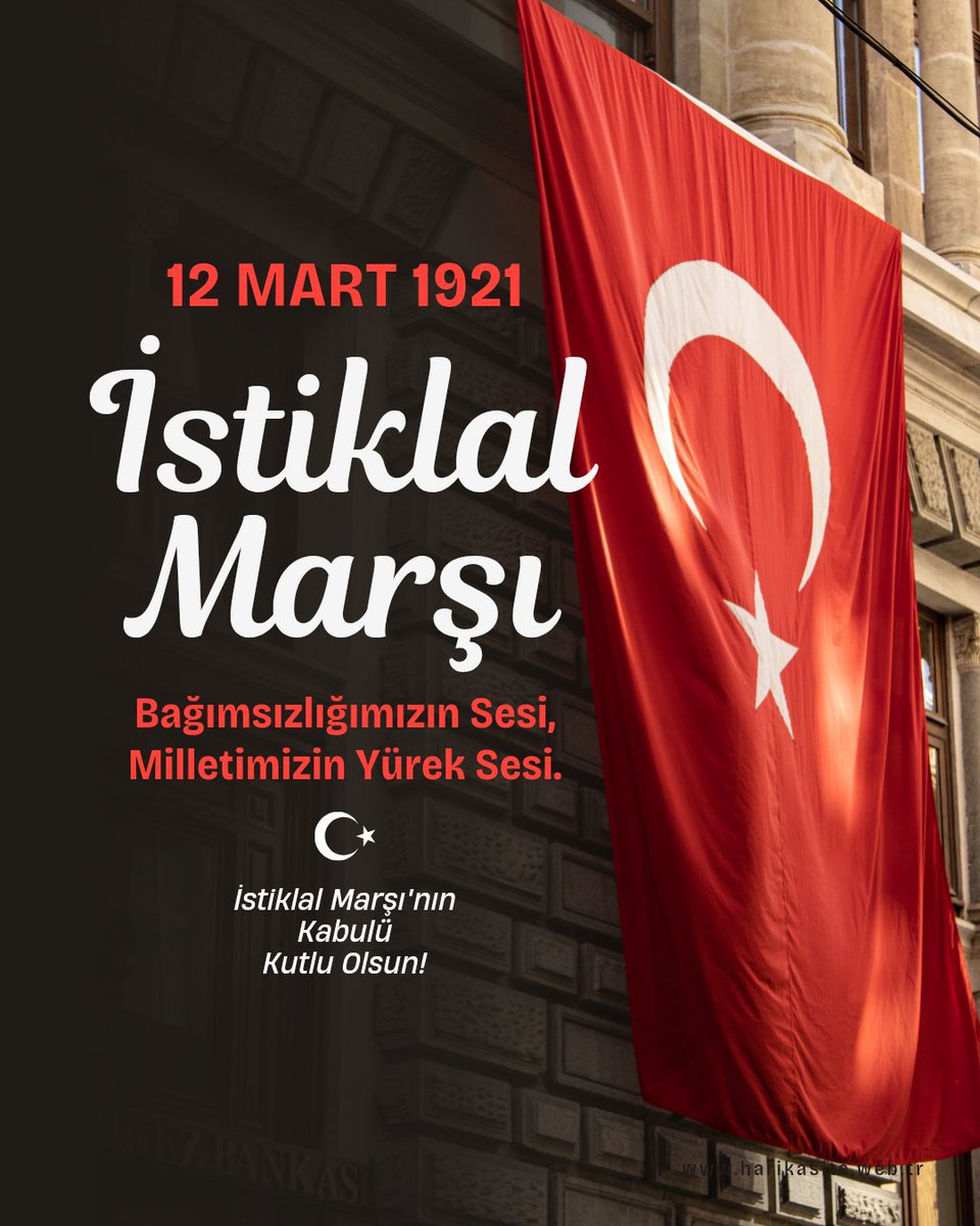 Bugün, İstiklal Marşımızın Türkiye Büyük Millet Meclisi tarafından kabul edilişinin yıl dönümünü kutluyoruz. 🇹🇷 Milli mücadelemizin ruhunu ve bağımsızlık ateşini taşıyan bu eşsiz eser, milletimizin ortak sesi olmuştur. Mehmet Akif Ersoy'un kaleme aldığı bu marş, vatan sevgimizi