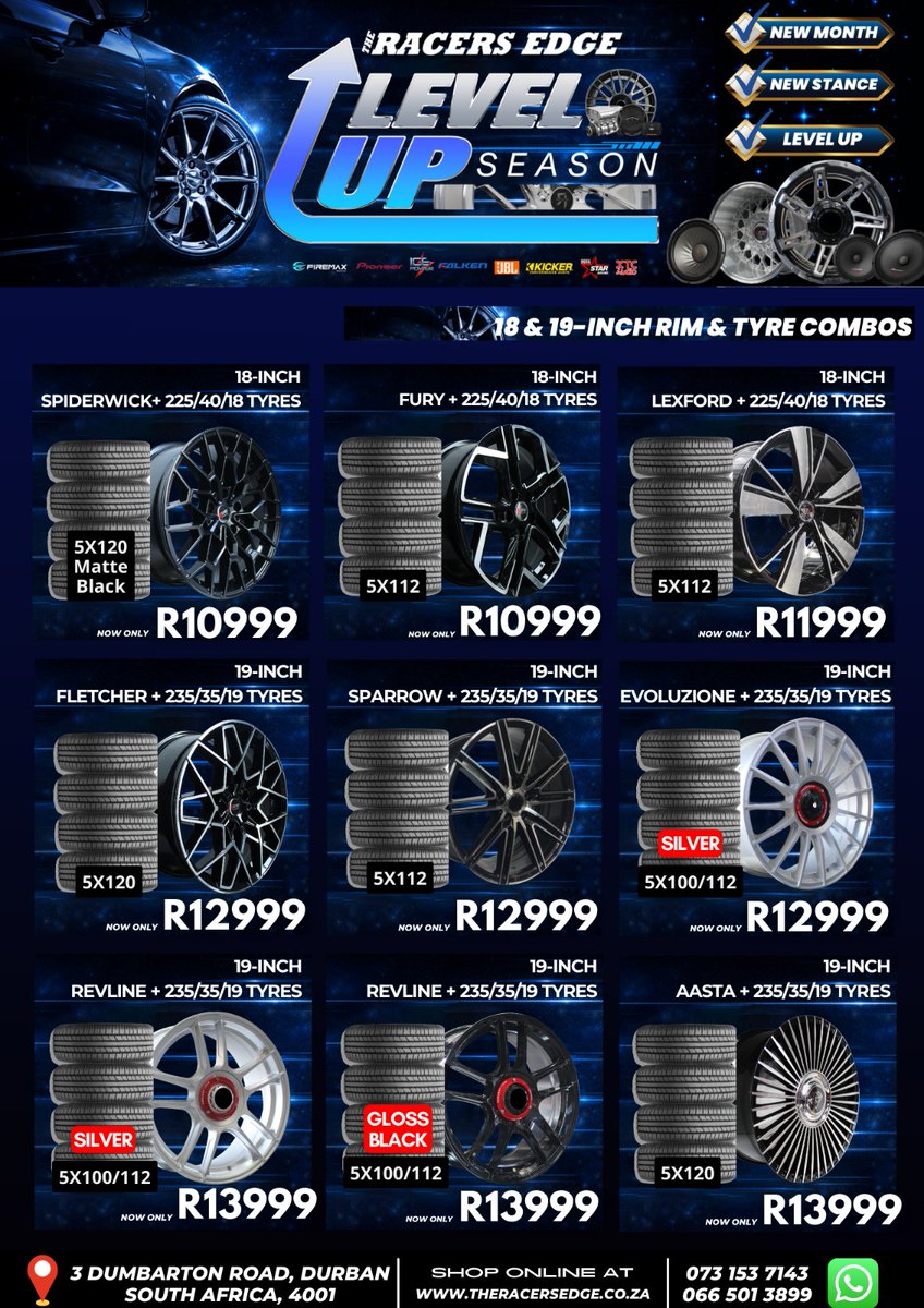 _TheRacersEdge's tweet image. New drop for Level Up Season 🏁
Rim &amp;amp; tyre combo deals now available.
Turn heads the moment you hit the road.
📍 Durban | theracersedge.co.za

#BuildYourRide #DurbanCarCulture