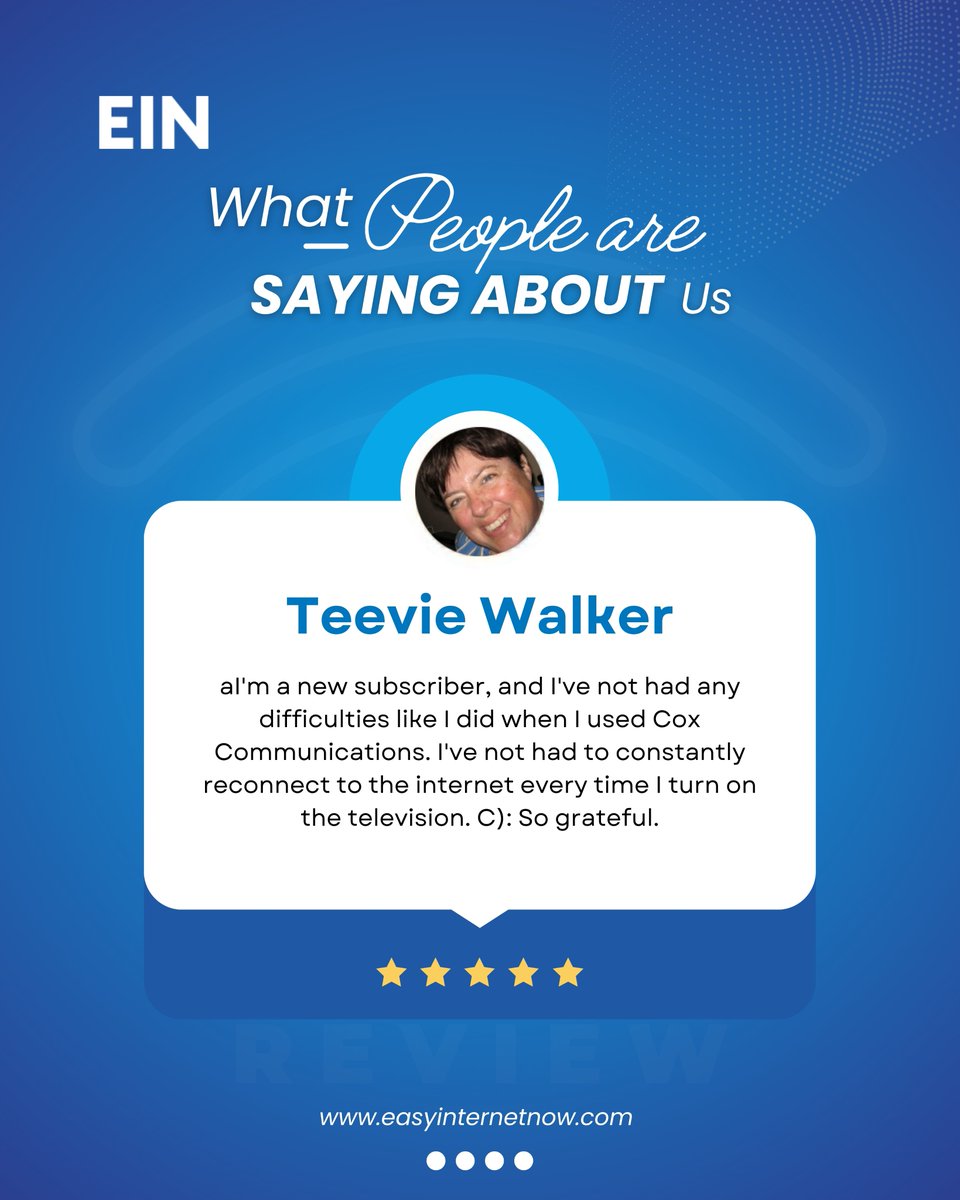 EasyInternetNow's tweet photo. Real customers. Real reviews.

When service actually matters, you feel the difference.

See Why Customers Switch To EIN.
https://t.co/baAwkvKu96

#FiveStarService #CustomerFirst #ReliableWiFi #InternetProvider https://t.co/iNpwVYmylT