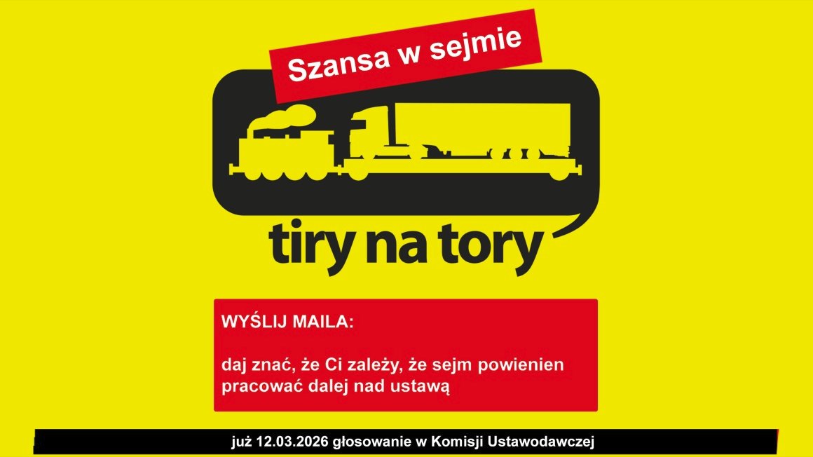 Rafal_Gorski's tweet photo. Zawalczmy o polską kolej! Wezwij posłów do poparcia ustawy z postulatami #TiryNaTory.

12.03 o 11:00, sejmowa  Komisja Ustawodawcza zdecyduje, czy projekt ustawy o odbudowie polskiej  kolei i ratowaniu transportu autobusowego trafi do dalszych prac.

https://t.co/Y7hZRPoF2M

***
Kampania obywatelska @tirynatory ma już 30 lat. :-)