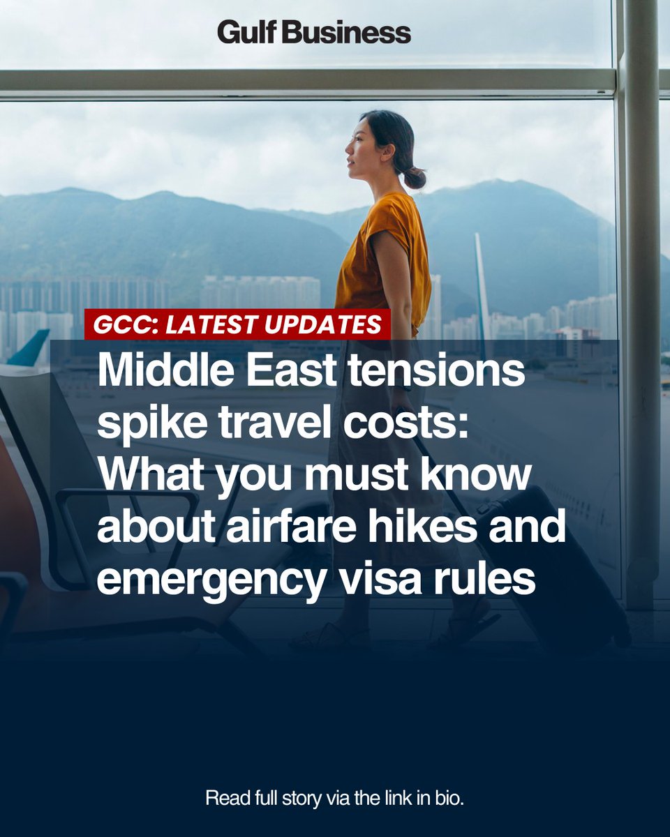 GulfBusiness's tweet image. Read more about how the crisis is reshaping global travel routes and what new visa rules travellers need to know: gulfbusiness.com/middle-east-ai…

#MiddleEast #GlobalTravel #AviationIndustry #AirfareSurge #TravelDisruption #AirspaceClosures #TravelAdvisory #AirlineIndustry #VisaRules