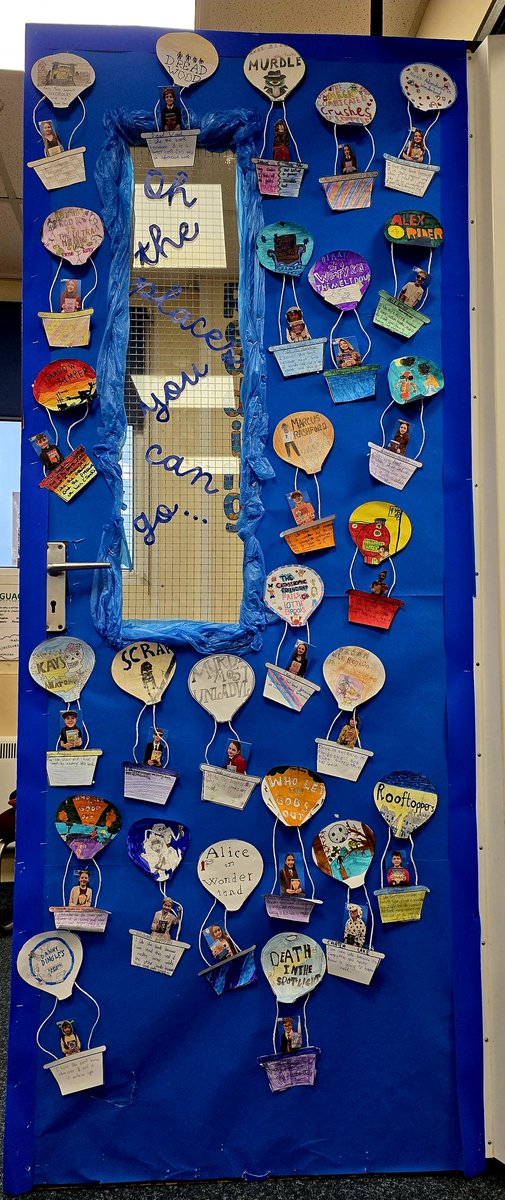 Class6Highpri's tweet photo. For ##WorldBookDay2026, all the children in Y6 chose their favourite book that took them to another place. They recreated the book cover on a hot air balloon and wrote about why they liked the book. #HighfieldsReading #Lovetoread https://t.co/3CJ1f4wEMQ
