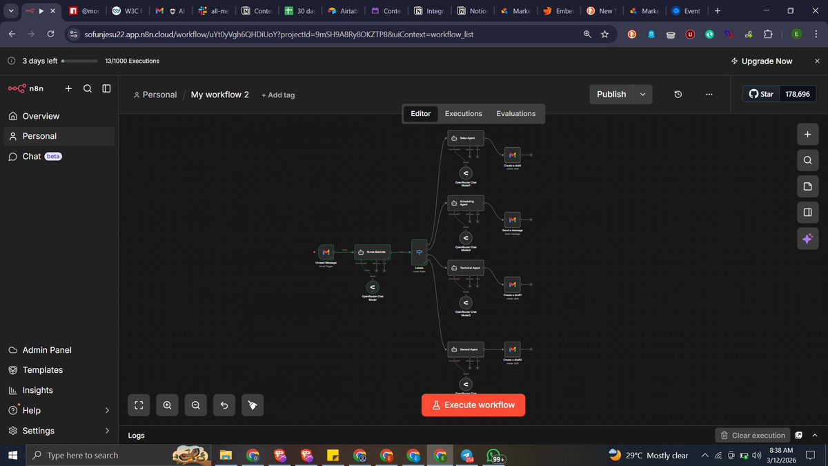 Day 9/30: The End of "Inbox Zero" Anxiety 📧🤖

Today, I built a smart AI Email Auto-Responder in n8n.

It doesn't just "reply"—it thinks:
✅ Categorizes intent (Sales, Tech Support, Scheduling)
✅ Drafts custom, human-like responses (No AI fluff)
✅ Adds a "human-wait" delay to