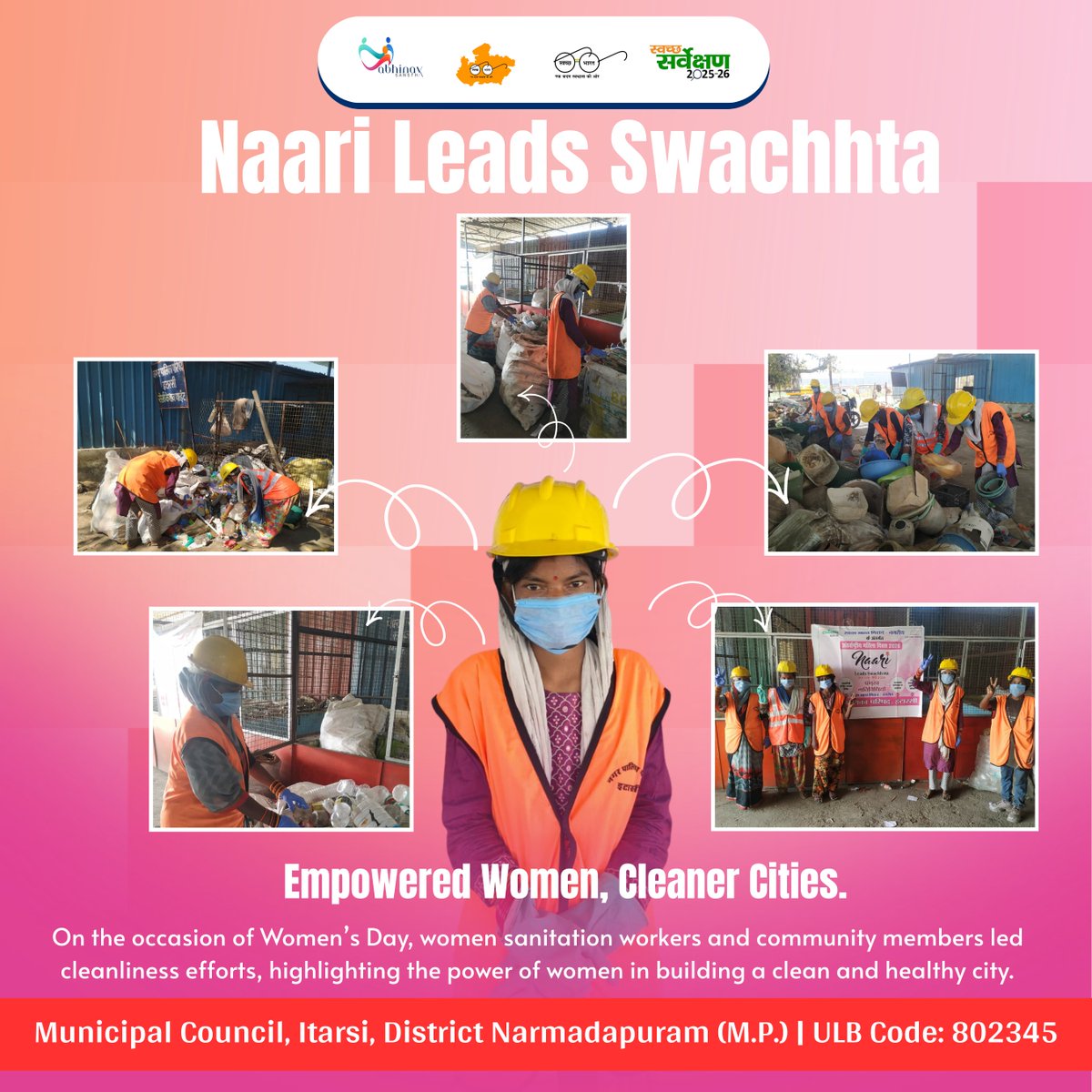swachh_itarsi's tweet photo. Naari leads swachhta- Empowered Women, Cleaner Cities.  

#Cleanitarsi #SwachhBharat #CleanIndia #JanBhagidari #SwachhSurvekshan2025Itarsi
@SwachhBharatGov | @urbansbm | @MoHUA_India | @mlkhattar | @CMMadhyaPradesh https://t.co/3q9chgWTTZ