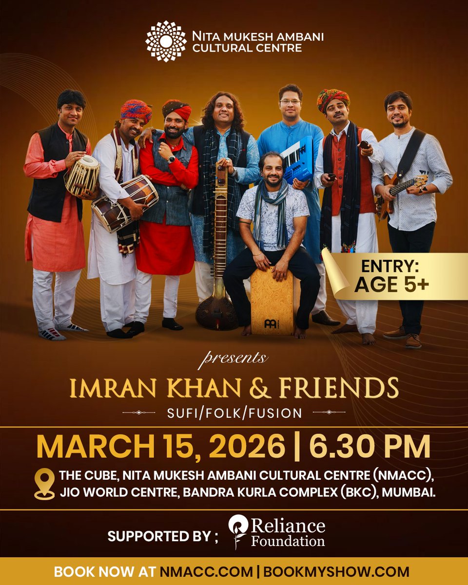 imransitar's tweet photo. Experience a transformative journey through Sufi, Folk, and Fusion with Imran Khan &amp; Friends at @nmacc_india 

📅 Sunday, March 15 
⏰ 6:30 PM 
📍 The Cube, NMACC, Mumbai

🎟️ Secure your spots at https://t.co/iwoHCiwL4N or https://t.co/Jl8Fp0PmRl https://t.co/QIWWDP4UsR