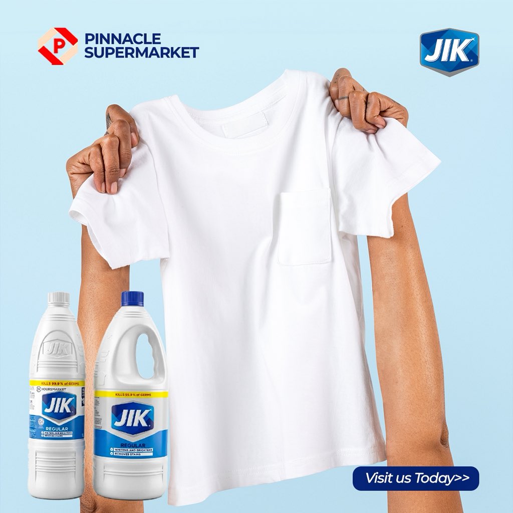 PinnacleShop's tweet image. Keep your whites bright and germ-free with JIK✨
Perfect for spotless laundry and a cleaner home.
Visit Pinnacle Supermarket today and grab yours.
#pinnaclestore #jik #germfree #freshlaundry