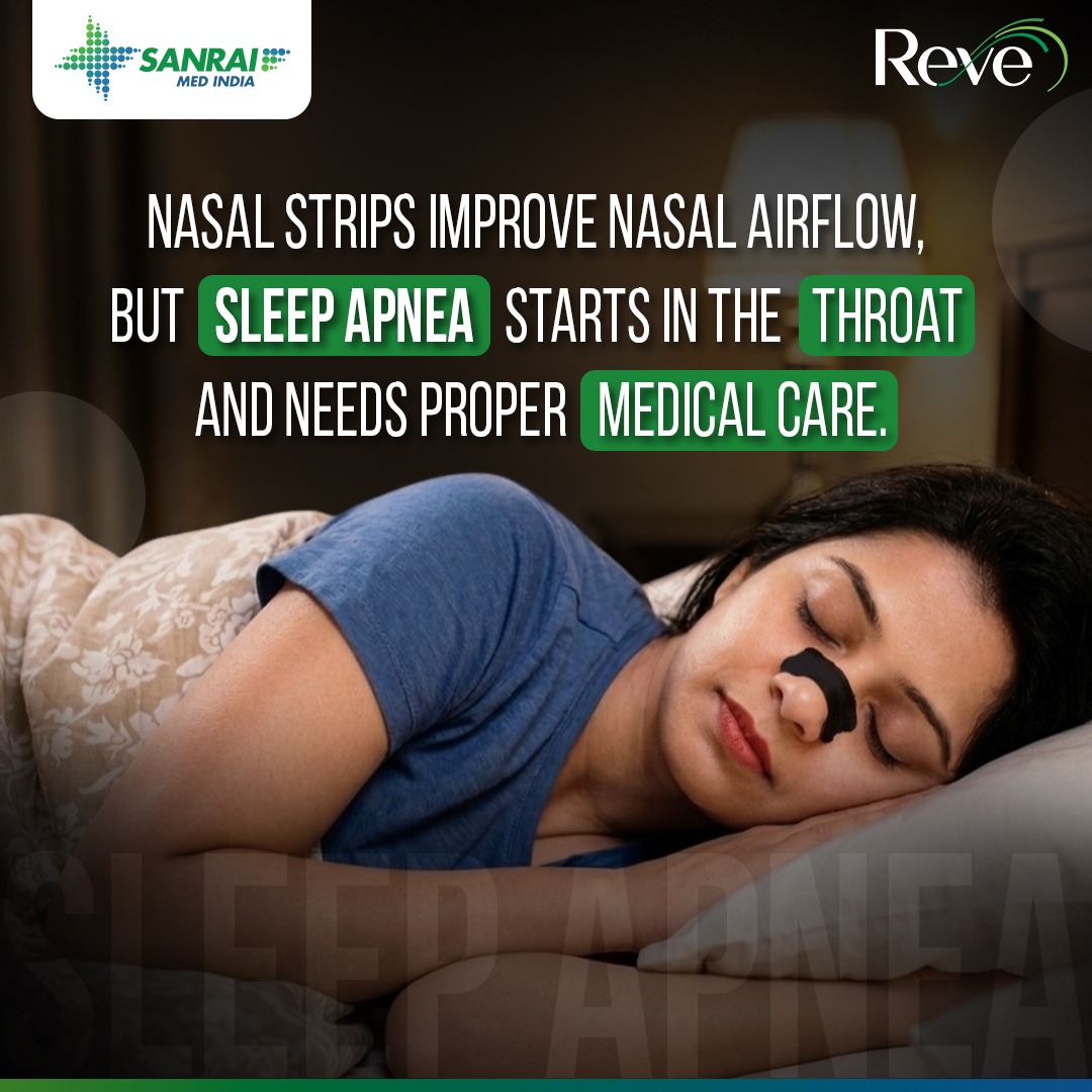 SanraiMed_India's tweet image. Nasal strips can improve airflow through the nose, but sleep apnea is a medical condition that starts in the throat, where airway collapse disrupts breathing during sleep. Knowing the difference helps in choosing the right care.

#SleepApneaAwareness #SleepApnea #SleepHealth