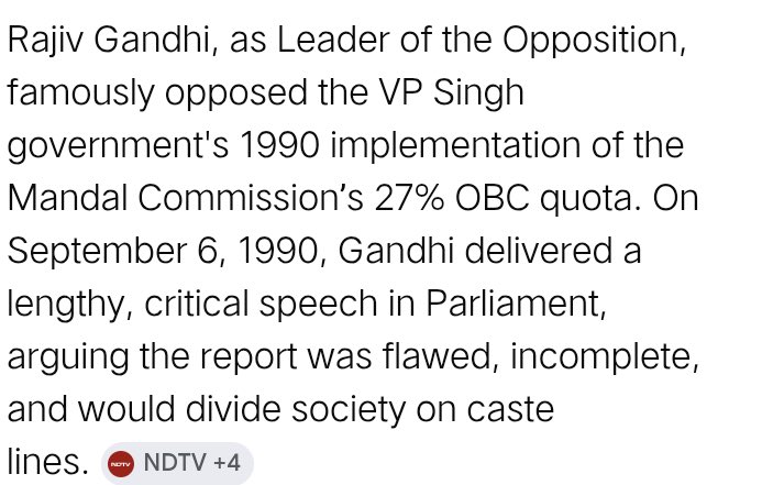 <a href="/treeni/">Treeni</a> Rajiv Gandhi spoke passionately for more than one hour opposing Mandal, stating that it will divide Indian on caste lines. Dormat Mandal was revived by the dhandhos to appease BJP core vote bank of SC/ST &amp; OBCs. Tragically GCs are dying because of Dhandho’s appeasement