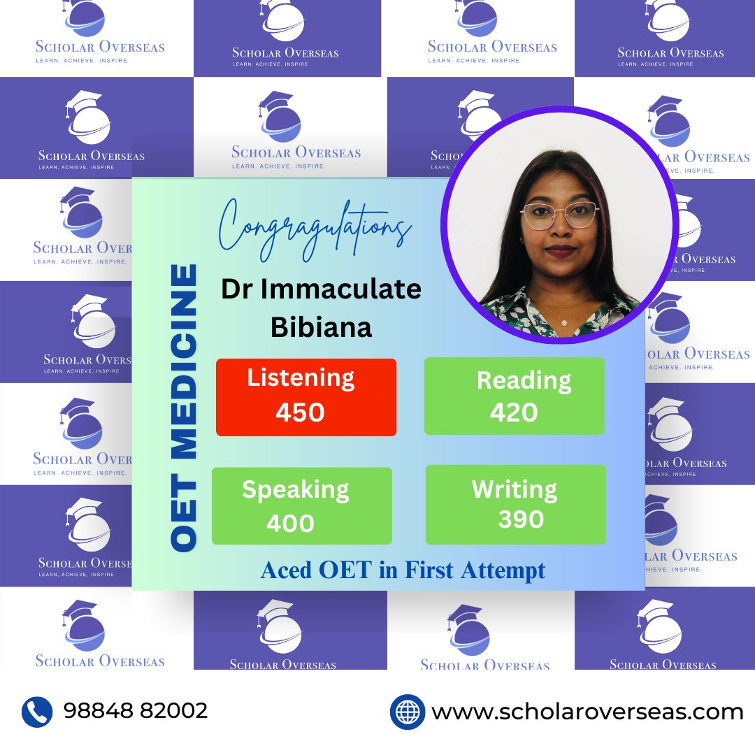 scholaroverseas's tweet photo. We are proud to congratulate Dr Immaculate Bibiana on successfully clearing the OET Medicine examination in the first attempt with excellent scores across all modules.

https://t.co/V4wwHWv4Xc
— Scholar Overseas

#OETSuccess
#OETMedicine
#FirstAttemptSuccess
#DoctorAchievement https://t.co/ZWc9rH1XwV