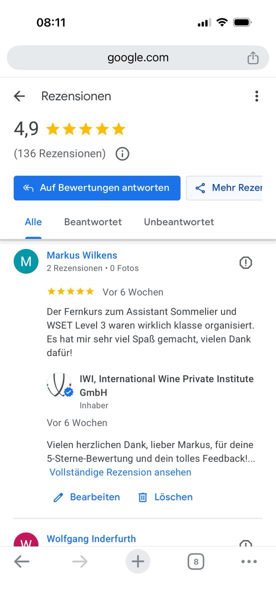 iwikohnen's tweet photo. Hohe Teilnehmerzufriedenheit beim International Wine Institute.

Als DIN-ISO 9001:2015 zertifizierter Bildungsträger erreichen wir 93,25 % Gesamtzufriedenheit im internen Feedback.

Auf Google bestätigen 136 Bewertungen mit ⭐⭐⭐⭐⭐ die Qualität unserer Weiterbildung. https://t.co/BAyOZ8jpdZ