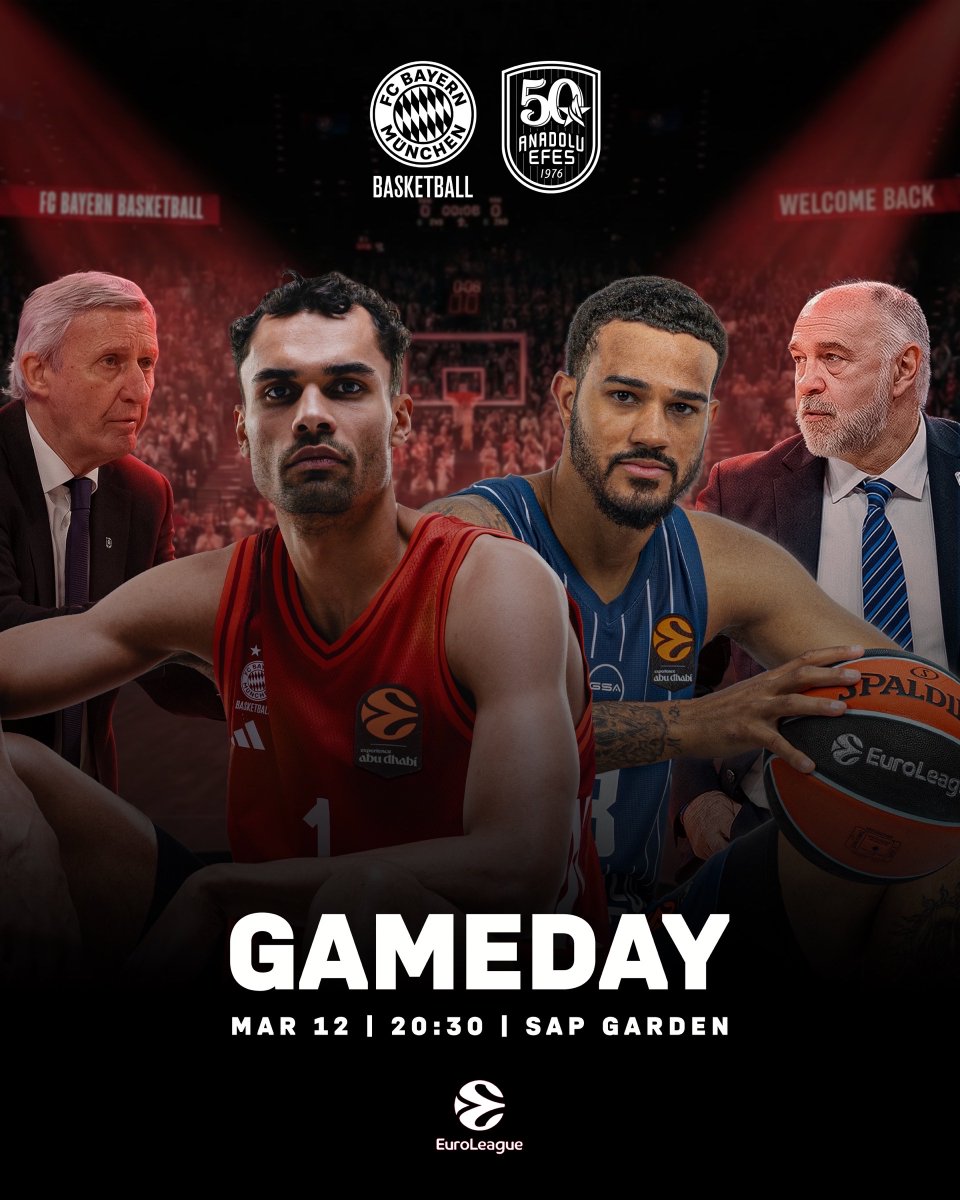 FCBBasketball's tweet photo. Welcome back, @nickbabb12 & @pablolaso!
🏆 @EuroLeague
🆚 @AnadoluEfesSK
🕔 20:30 CET
📍 @SAPGarden
🎟️ https://t.co/xZ2t3TbElX
📺 Live on #MagentaSport
📰🇺🇸 https://t.co/CoxSHWUojd
📰🇩🇪 https://t.co/D1RSJWywxn
#FCBB #WeBallTogether #BAYEFS https://t.co/E09MxC92OA
