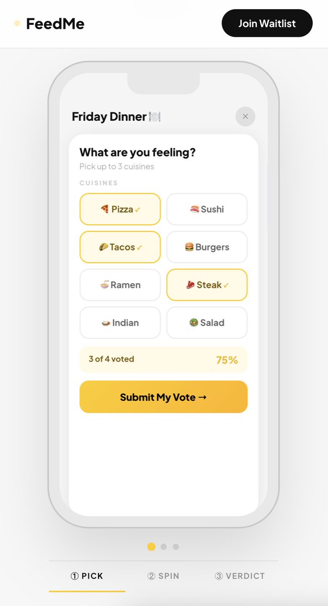 hadicodez's tweet photo. Building an app that ends the "where should we eat?" debate.

Create a vote. Share it with your group. Everyone picks. AI settles it — and roasts the losers.

FeedMe. Coming soon to iOS &amp; Android.

Sign up for early access 👇
https://t.co/POhzrrTmF9 https://t.co/eDfmKarSVq