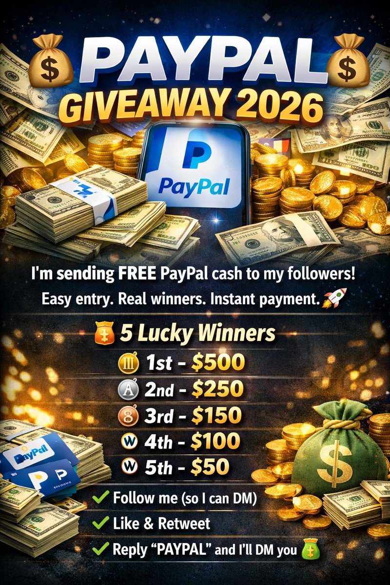 dranuasokan's tweet photo. 💸 PAYPAL GIVEAWAY 2026 💸  

I’m sending FREE PayPal cash to my followers!  
Easy entry. Real winners. Instant payment. 🚀  

🎁 5 Lucky Winners  
🥇 1st – $500  
🥈 2nd – $250  
🥉 3rd – $150  
.
.
.💰💲

Follow (so I can DM) 
Like and Retweet 
Reply “PAYPAL” and I’ll DM you 💰 https://t.co/n2f4EqXsIt