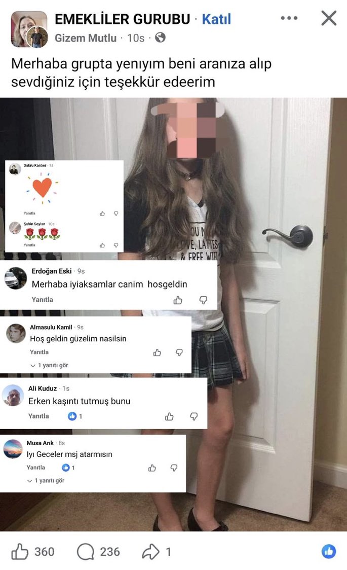 SKANDAL! Facebook'taki yerli Epstein'ler!

Facebook'ta bir "emekli" grubuna, sapığın teki bir kız çocuğunun fotoğrafını atarak paylaşım yapıyor. Altına ise birçok yaşlı erkek sapıkça yorumlar yazıyor. Bu p*dofili sapıkları isimleri ile ifşa ediyoruz. <a href="/SiberayEGM/">Siberay</a> <a href="/EmniyetGM/">Türk Polis Teşkilatı</a>