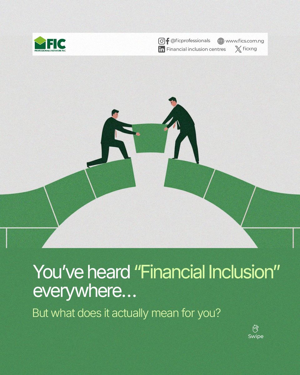 FICXng's tweet photo. Financial inclusion means bringing banking, identity services, loans, and business opportunities closer to everyday Nigerians through trusted community agents.

That’s what FIC Professionals Network is building across Nigeria.

#FinancialInclusion #AgentBanking #DigitalEconomy https://t.co/2U6Oxb7fKe