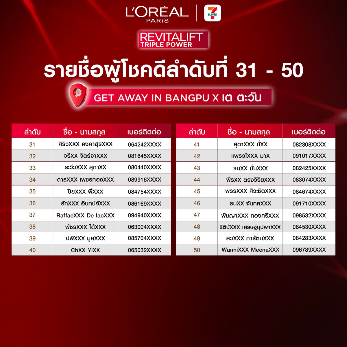 CONGRATS! ขอแสดงความยินดีกับผู้โชคดี 50 ท่านร่วมกิจกรรมสุด Exclusive กับ 'เต ตะวัน' ในงาน GET AWAY IN BANGPU X TAY TAWAN <a href="/Tawan_V/">เทย์ทาวาฬ</a>  ❤️ 

🔎 ตรวจสอบรายชื่อผู้โชคดีได้ด้านล่างได้เลย!
🗓️ เจอกันวันที่ 6 เม.ย. 69 ณ บางปู
📍 เจ้าหน้าที่จะติดต่อกลับผ่านทางอีเมลที่ใช้ลงทะเบียน