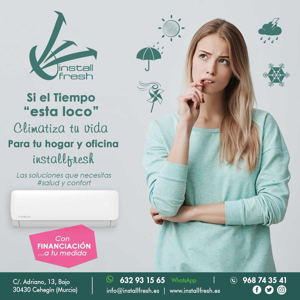 installfresh1's tweet photo. 🌦 El tiempo "esta loco", pero en Installfresh tenemos las mejores soluciones para tu hogar y/o oficina... Climatiza tu vida con installfreh y despreocúpate de todo💨. Además te ofrecemos "FINANCIACIÓN" a tu medida.

¿Hablamos?:
✆ Tlf. y whatsApp: 632 93 15 65

#climatizacion https://t.co/WlZTqQRReR