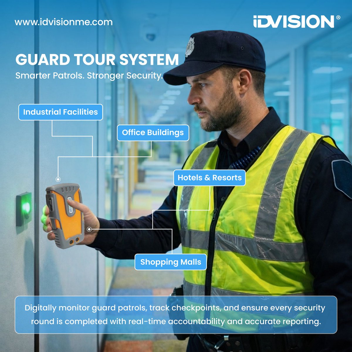 idvision_me's tweet photo. Strengthen Security Patrols with Guard Tour Systems

Are security teams still recording patrols manually? Modern facilities require reliable monitoring, clear accountability, and accurate reporting.

Learn more: https://t.co/VonipC8Aic

#GuardTourSystem #IDVision #SecurityPatrol https://t.co/h10iyVO7HU