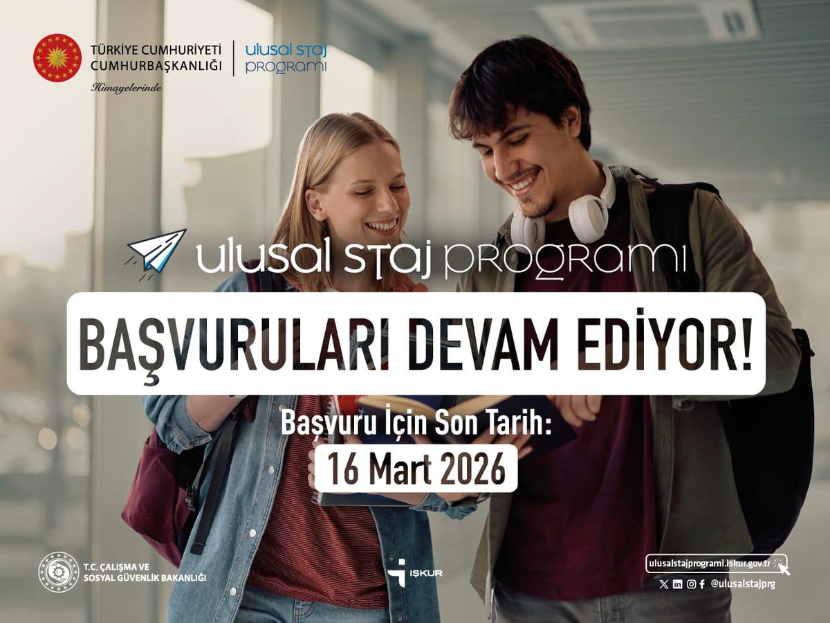 KariyerThku's tweet photo. Kıymetli öğrencilerimiz,

Ulusal Staj Programı başvuruları devam ediyor.
Başvuru İçin Son Tarih : 16 Mart 2026
@THKUniversitesi https://t.co/Udze2GMj3L