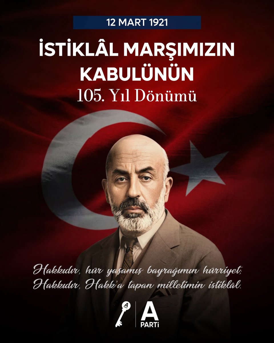 anahtarparti's tweet photo. İstiklâl Marşı milletimizin bağımsızlık iradesinin, imanının ve direniş ruhunun sembolüdür.

İstiklâl Marşı’nın kabulünün 105. yıl dönümünde Mehmet Âkif Ersoy başta olmak üzere tüm kahramanlarımızı rahmet ve minnetle anıyoruz. https://t.co/Fuk5LUyf9L