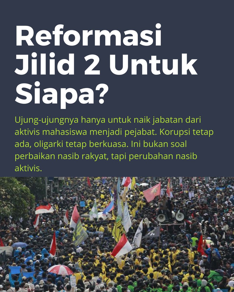 rojan_honki's tweet image. Lagi ramai bahas reformasi jilid dua tapi kok arahnya cuma buat perbaikan nasib segelintir orang ya. Kalau korupsi sama oligarki masih bebas mah itu bukan reformasi namanya.
#ReformasiJilid2 #UpdateTerkini #PolitikAnakMuda