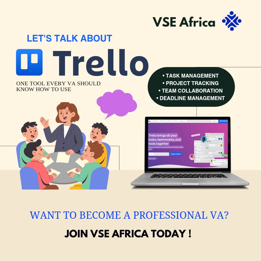 Vseafrica's tweet image. If you are a Virtual Assistant, you should know how to use Trello.
Trello helps you:

 • Organize tasks
• Track projects
• Collaborate with clients
• Manage deadlines
Simple tool. Powerful results.
Do you currently use Trello?

#VirtualAssistant #ProductivityTools #Trello