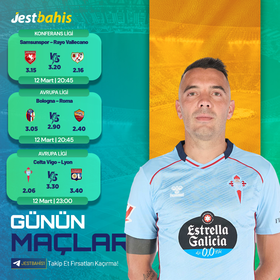 jestbahisco's tweet photo. 🏆 Futbol Şöleni Jestbahis’te‼️

📺  İşte günün en heyecan verici karşılaşmaları!
 
➡Samsunspor &amp;  Rayo Vallecano

➡Bologna &amp; Roma

➡ Celta Vıgo &amp;  Lyon

⚽️Jestbahis’in sunduğu özel oranlar ve kazandıran fırsatlarla bahis keyfi seni bekliyor!

https://t.co/Lf8CMtDToZ https://t.co/icns661Lsm
