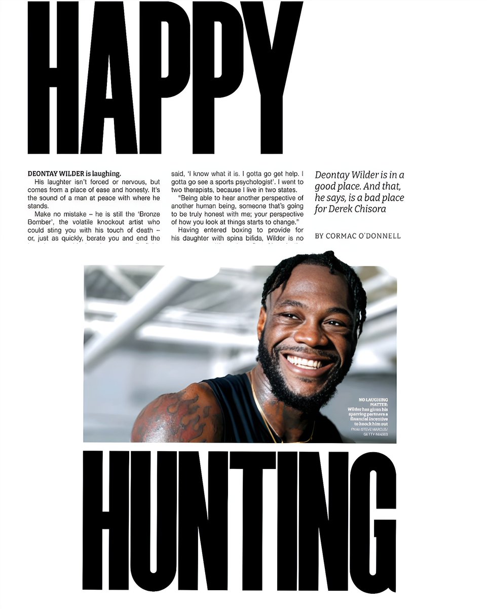 cormacodonnell_'s tweet photo. I enjoyed speaking with a reflective — and happy — Deontay Wilder @bronzebomber ahead of the fan-friendly #ChisoraWilder fight.

My feature on Wilder appears in the March issue of @BoxingNewsED 
👊💥✍️

Available now in Digital and Print 🔗:  https://t.co/hhFJHyLzhL… https://t.co/DDVrlfiQDY