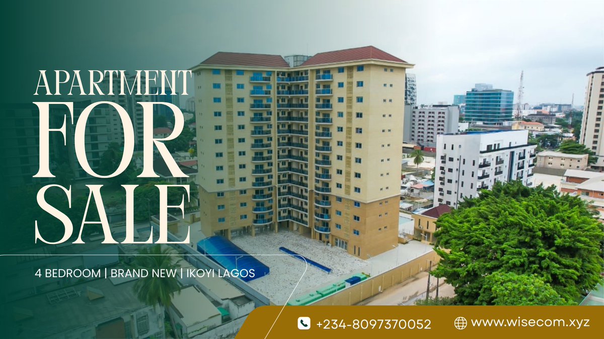 WeAreWisecom's tweet photo. FOR INVESTMENT: Luxury Apartment - Ikoyi, Lagos

• Location: Old Ikoyi, Ikoyi Lagos
• Land Size: 4,000 sqm
• Title: Governor’s Consent
• Price: $20m USD

Configuration:

• 38 units of 4-Bedroom Apartments (all ensuite, with BQ)
• 3 car parks per unit
• 12 floors 

.
1/4 https://t.co/FAMTbB68E3
