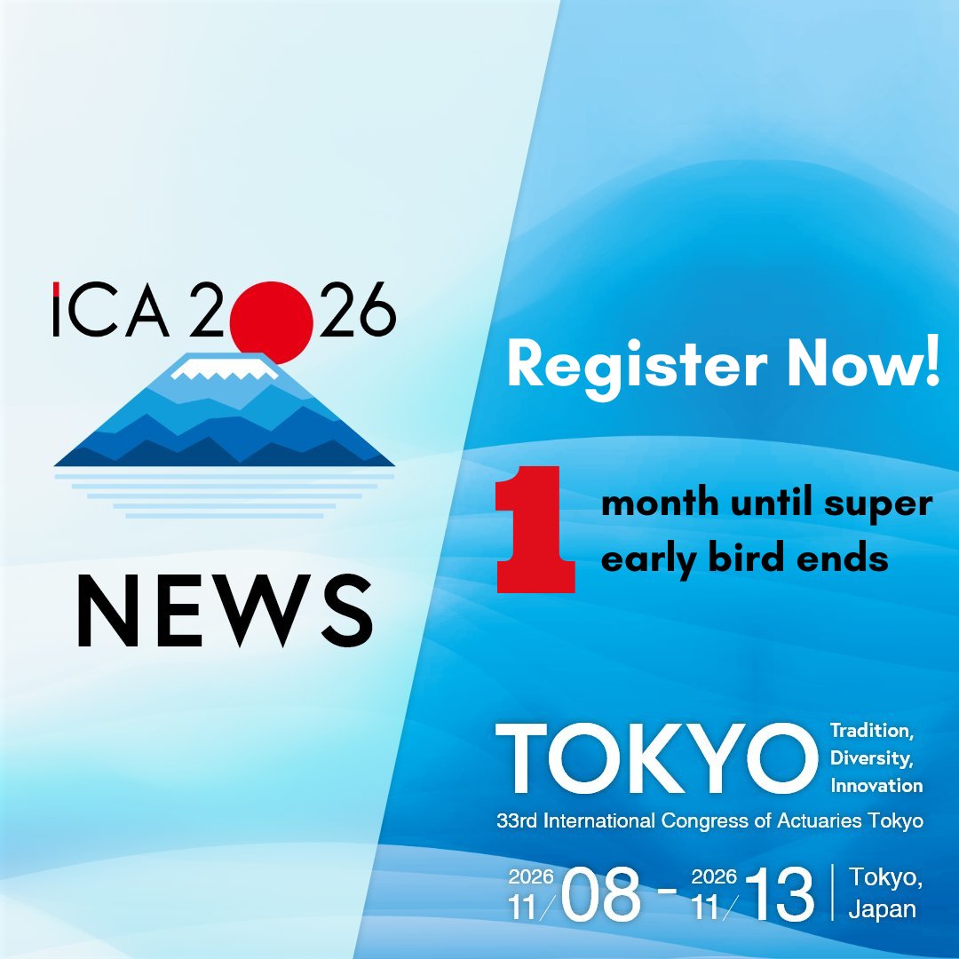 ICA2026's tweet photo. Hello everyone! 🌟

📢 Just one month left until the Super Early Bird deadline!

The ICA2026 Super Early Bird deadline is April 15. 
Join ICA2026 to learn about cutting-edge topics with actuaries from around the world. 🌐 We’ll also host a Japan-inspired gala dinner and offer 12 technical tours. Don’t miss the discounted rate!

✨ The latest information will be posted on our website! ✨
➡️ https://t.co/HJcGrzXMbW

✨ To receive the latest news and event announcements related to ICA2026, please register for our official mailing list! ✨
➡️https://t.co/F6EHNRvhFv 

皆さん、こんにちは！🌟

📢スーパーアーリーバードの〆切まで、あと1か月！ 

ICA2026のスーパーアーリーバード〆切は4月15日です。
世界中のアクチュアリーと最先端テーマを学べるICA2026。🌐日本らしいガラディナー、全12種のテクニカルツアーも開催します！割引きのチャンスをお見逃しなく！

✨最新情報はホームページに掲載していきます！✨
➡️ https://t.co/HJcGrzXMbW

✨ ICA2026に関する最新情報やイベントの告知などをいち早くゲットするために、公式メーリングリストを登録してください！✨
➡️https://t.co/F6EHNRvhFv