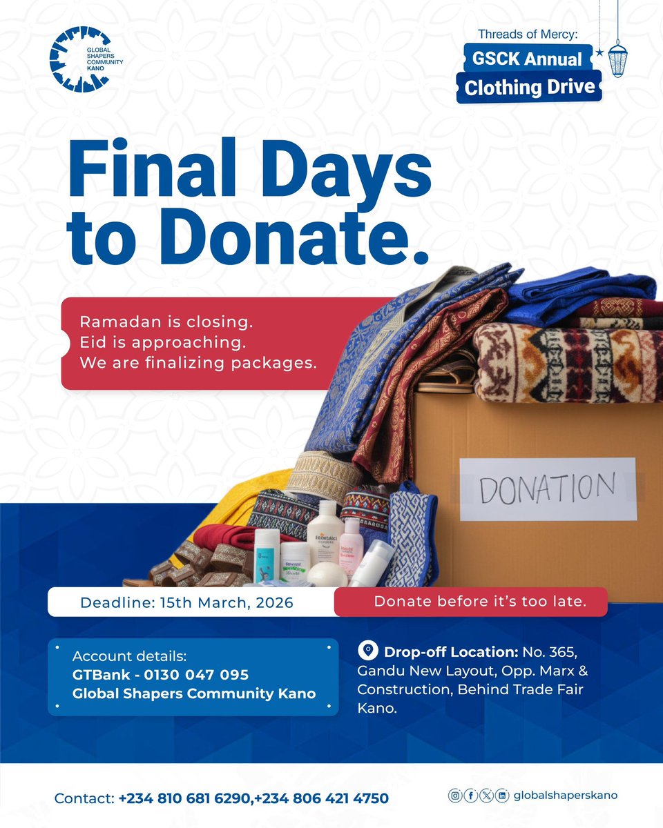 ShapersKano's tweet photo. Ramadan is quickly drawing to a close, and we are preparing the final clothing packages for families who will benefit from Threads of Mercy this Eid. https://t.co/1OUsfi3vlO