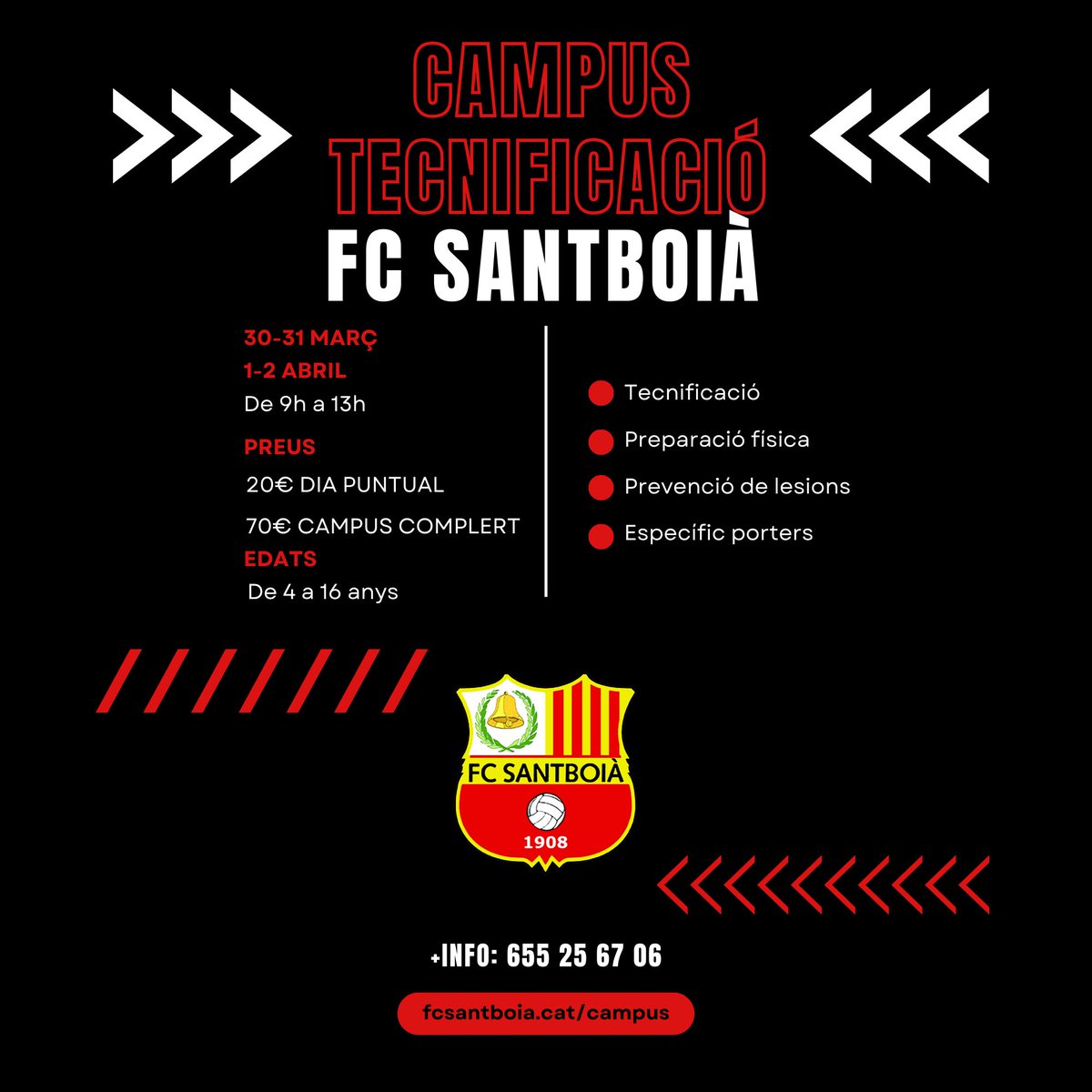 FClubSantboia's tweet photo. 🔥INSCRIPCIONS OBERTES🔥

Aquesta Setmana Santa vine al Campus Tecnificació del FC Santboià! Un, dos, tres o fins a quatre dies!

No t'ho perdis!

https://t.co/9oNpCz3TcW

#santboi #setmanasanta #campus https://t.co/MNXgoRF2u9