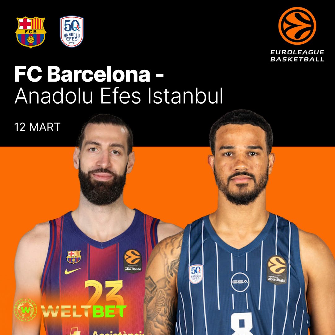DWeltbet70467's tweet photo. #weltbetsport #WeltBetTurkiye

12 Mart
🏀 FC Barcelona -
Anadolu Efes Istanbul

https://t.co/fyVhJtLtFt
#betsport #bball #Basketbol #EuroLeague
#SHENGELIA #Barca #WEILERBABB #AnadoluEfes https://t.co/7z64LFLCno