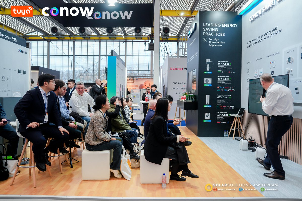 conow_official's tweet photo. What a success at #SolarSolutions Amsterdam! ⚡️
CONOW OPEN featured a brilliant keynote from Guy Vandendungen (Perpetum Energy) on the Dutch storage market, plus a showcase of our new Lyra 2500 AC &amp; Atlas 6000 AC by Alain Zheng.
#Conow #Tuya #Amsterdam #CONOWOPEN #TechEvent https://t.co/lhokZGefs1