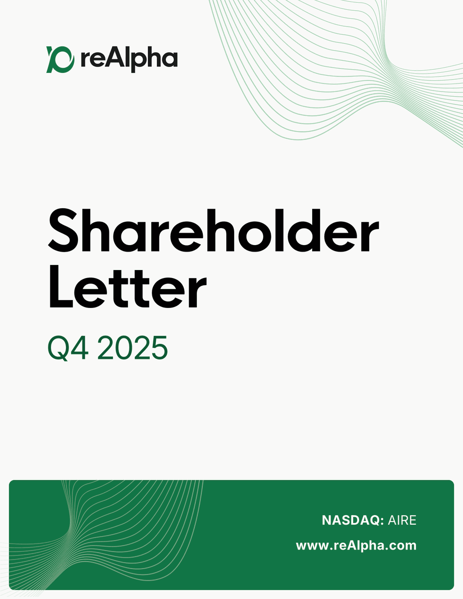 reAlpha's tweet photo. reAlpha’s 2025 Annual Shareholder Letter reflects a year of building and connecting the platform.

CEO Mike Logozzo (@mike_logozzo) shares how we expanded market coverage, advanced vertical integration, and continued developing AI-powered workflows across the homebuying journey.

With the foundation in place, our focus now turns to disciplined execution and scaling the platform responsibly.

🔗 Read the full Shareholder Letter: https://t.co/YliHKt2G24

 #reAlpha $AIRE