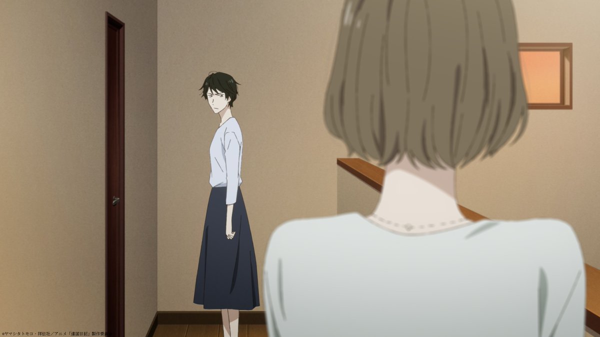 TVアニメ『違国日記』

【第11話「解き放つ」】
日記を開きっぱなしにせず閉じて置くようになった朝に、成長を感じる槙生。
一方の朝は日記に槙生がこれまで発してきた""悪口語録""をつけて同級生のもっちと振り返っていた。