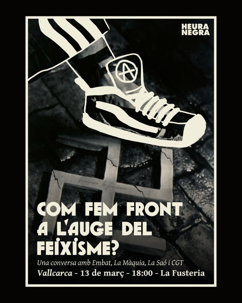 CGTCatalunya's tweet photo. Com fem front a l'auge del feixisme?
❤️🖤 Aquest divendres serem a la @LaFusteriaVKK conversant amb @embatOLC, La Màquia i @lasao_org 

Veniu! https://t.co/HgXhvwnz3B