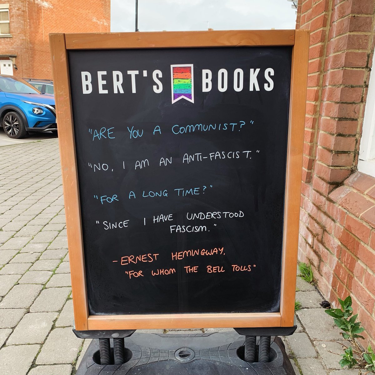 The board has had a bit of an upgrade.

The wind still blew it over while I was writing this, though. - Michael